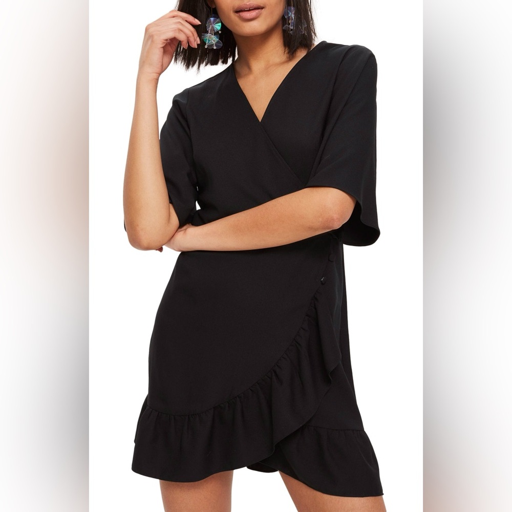 Topshop Black Short Wrap Dress Size 6
